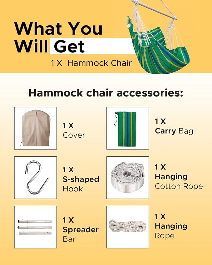 Miztli Hammock Chair with Hanging Chair Cover – Max 500 Lbs, Steel Spreader Bar - Image 7
