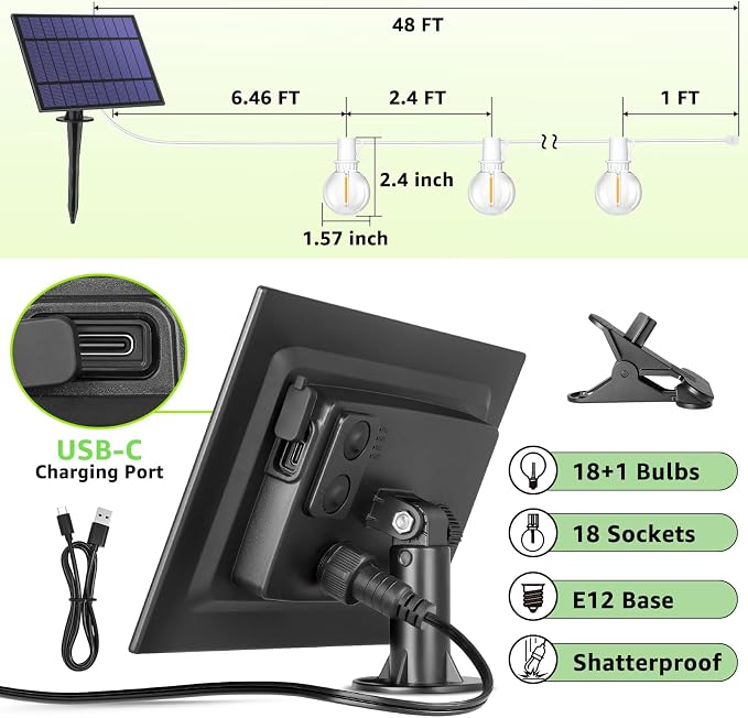 Mlambert 48Ft Solar String Lights, Outdoor Waterproof Patio Lights - Image 7