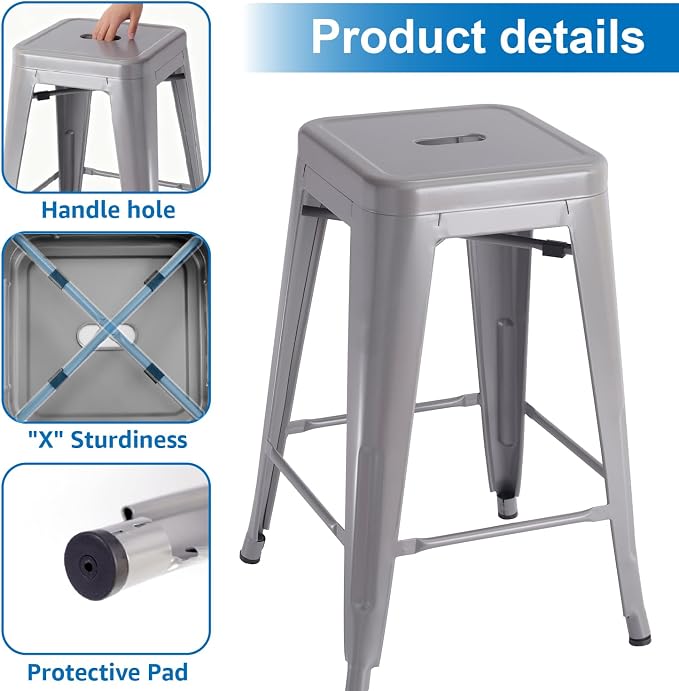 Stackable Metal Bar Stool Backless Indoor-Outdoor Counter Stools Fullmetal - Image 7