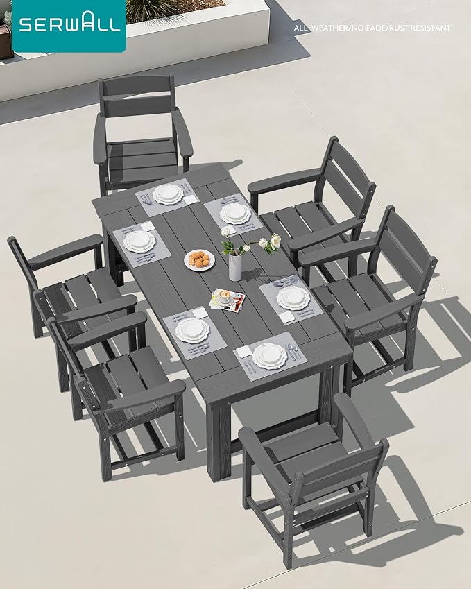 SERWALL Outdoor Dining Table Set, 67‘’ HDPE Patio Dining Set - Image 7