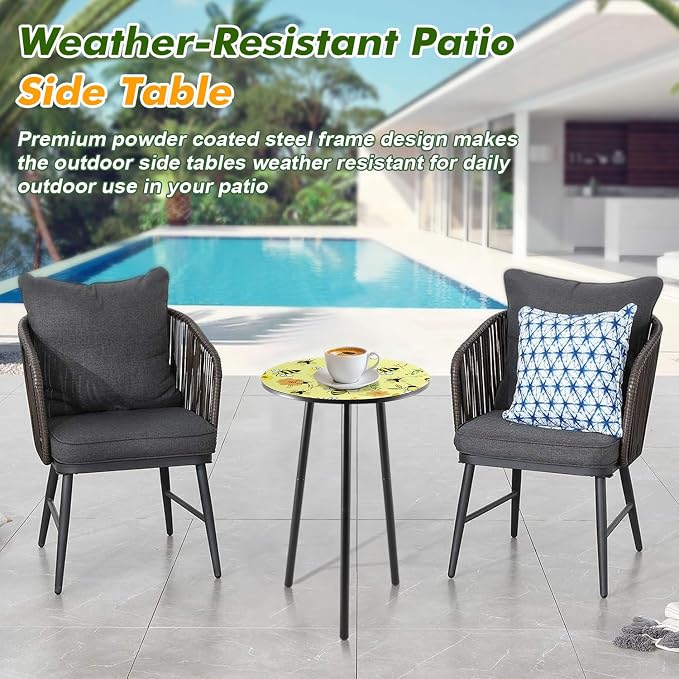 Metal Outdoor Side Tables Set of Two Small Outside Round End Table - Image 6