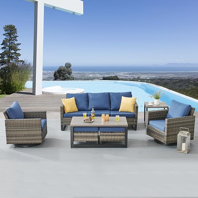 Belord 7 Piece Outdoor Furniture Patio Wicker Sofa Set, Oversize Outdoor Swivel - Image 2