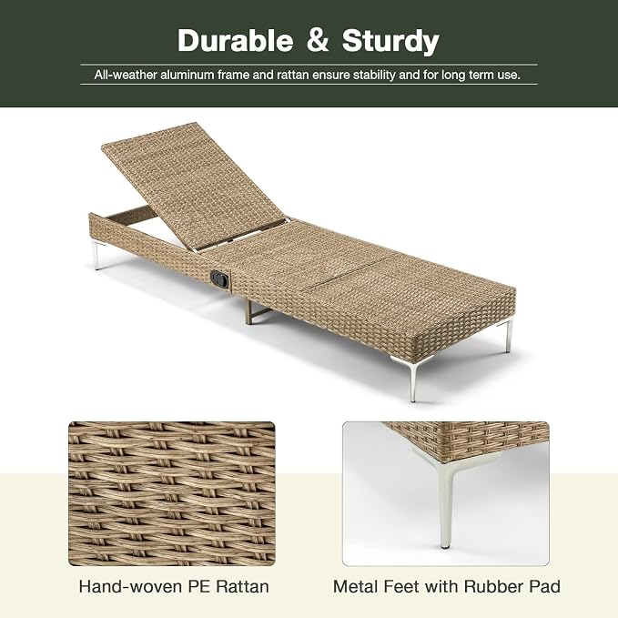 HOMREST Outdoor Chaise Lounge Chair Set of 6, Patio Wicker Lounge Chair - Image 6