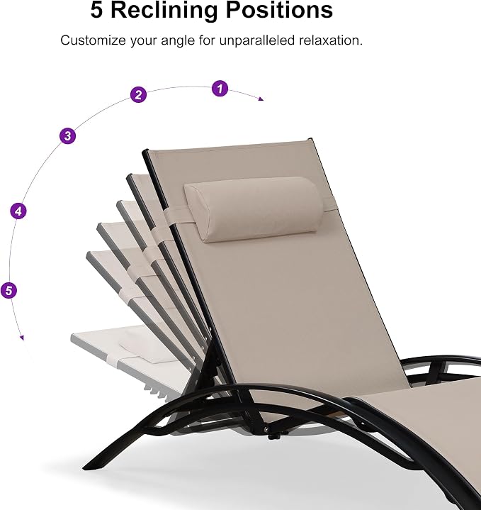 PURPLE LEAF Patio Oversized Chaise Lounge Chair Set - Image 6