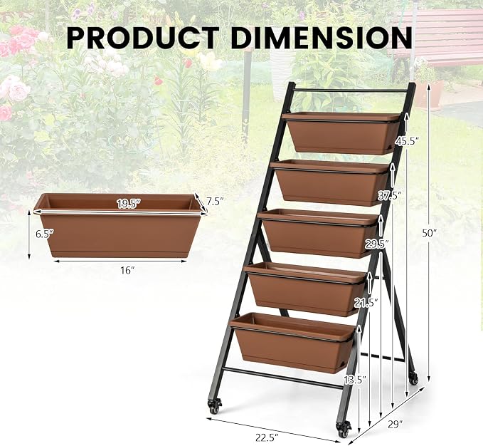 Giantex Vertical Raised Garden Bed on Wheels, 5-Tier Elevated Planter Boxes - Image 8