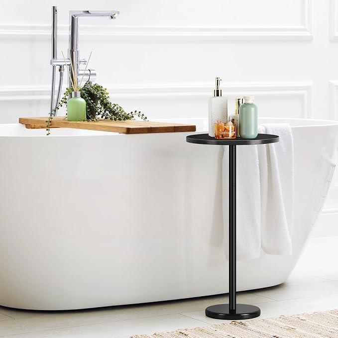 Black Drink Table Small Round Pedestal Side Table - Image 6