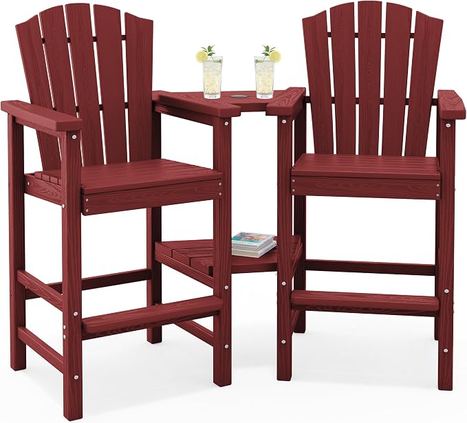 KINGYES Tall Adirondack Chair Set of 2, HDPE Tall Adirondack Barstools by KINGYES