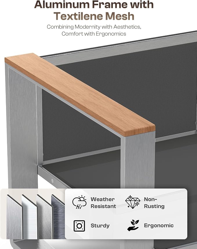 Aluminum Outdoor Furniture Set, 4 Seats Outdoor Patio Conversation Sets - Image 3