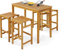 Tangkula 5 Piece Outdoor Acacia Wood Bar Table Set, Space-Saving Patio Dining by TANGKULA