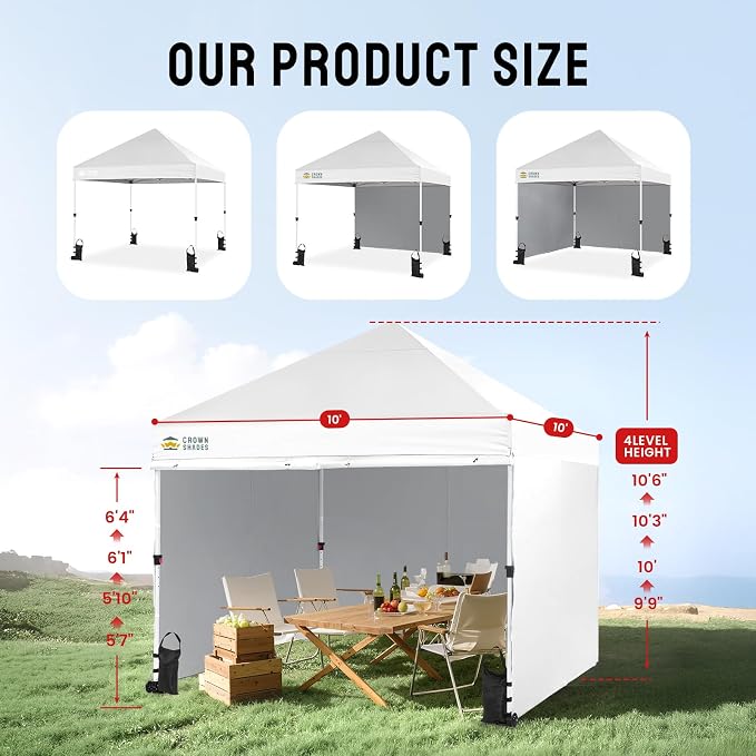 CROWN SHADES 10x10 Pop Up Canopy Tent Instant Commercial 1-Person Setup - Image 6