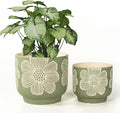 YBX 8 Inch + 6 Inch White Flower Pattern Plant Pots, Sand Glazed Ceramic Planter by YBXYIBOXUAN