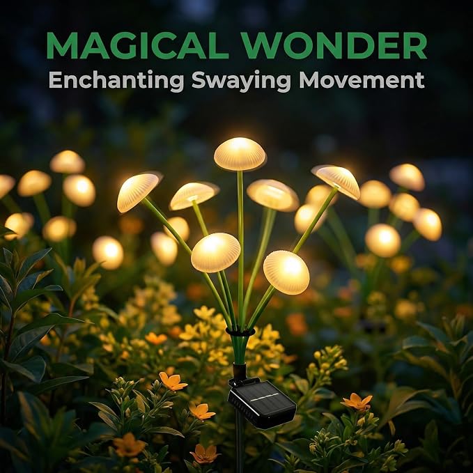 4 Pack 32LED Solar Garden Lights, 8 Lighting Modes Swaying Mushroom Lights - Image 5