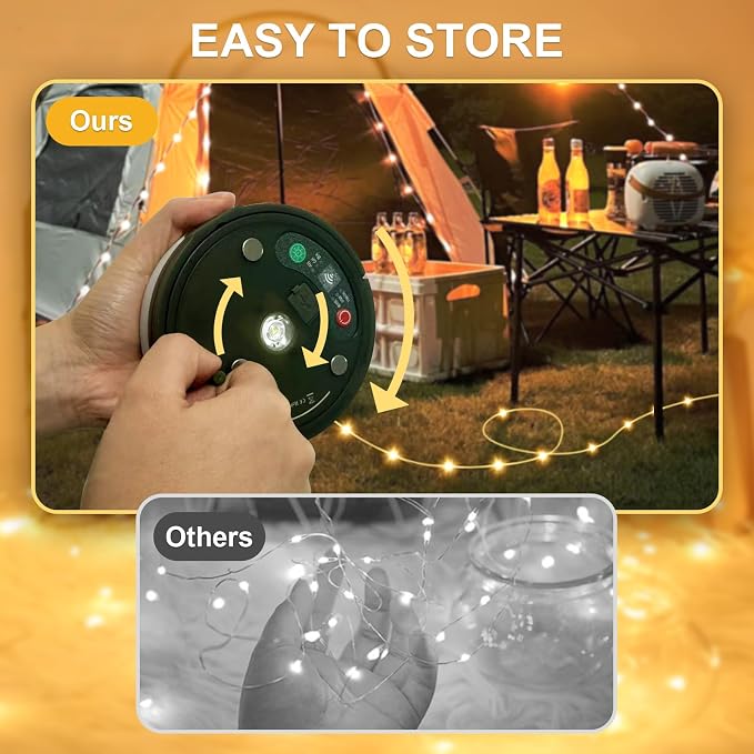 Camping String Lights, 4 in 1 Quick Storage 33FT Rechargeable Tent Lights - Image 3