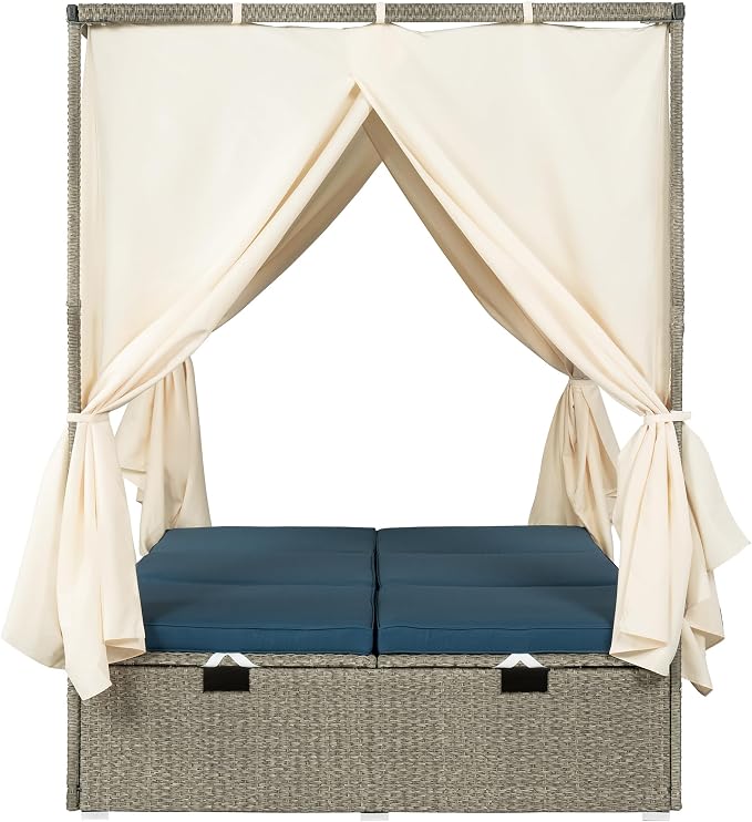 Patio Chaise Lounge, PE Rattan Outdoor Patio Wicker Adjustable Outdoor Sun Bed - Image 8