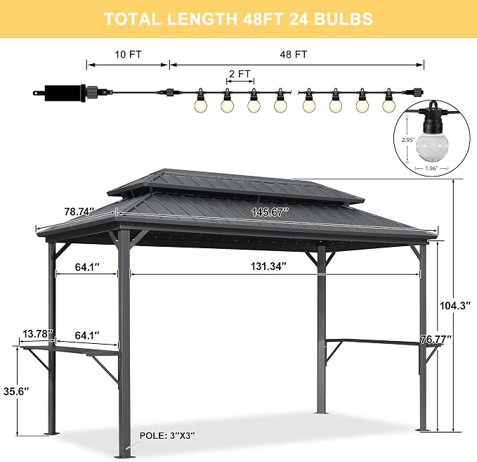PURPLE LEAF 6.5' X 12' Hardtop Grill Gazebo - Image 4