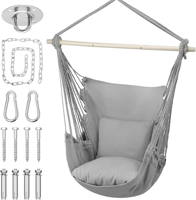MoNiBloom Hammock Chair Hanging Rope Swing w/2 Cushions, Boho Macrame Hanging by Monibloom
