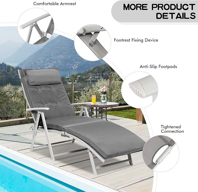 Giantex Chaise Lounge Chair for Outside, Pool Folding Reclining Beach Chair - Image 7