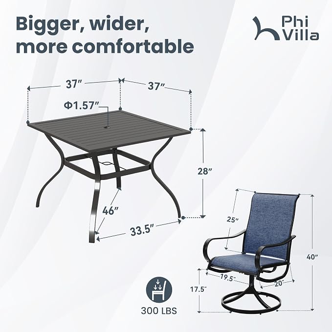 PHI VILLA 5 PCS Outdoor Patio Dining Set - Image 7