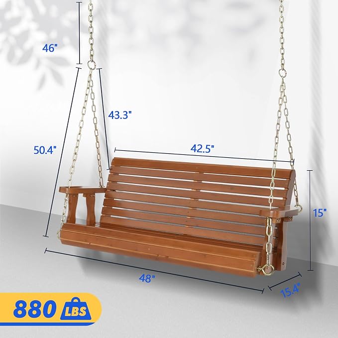 VINGLI Upgraded Patio Wooden Porch Swing - Image 2