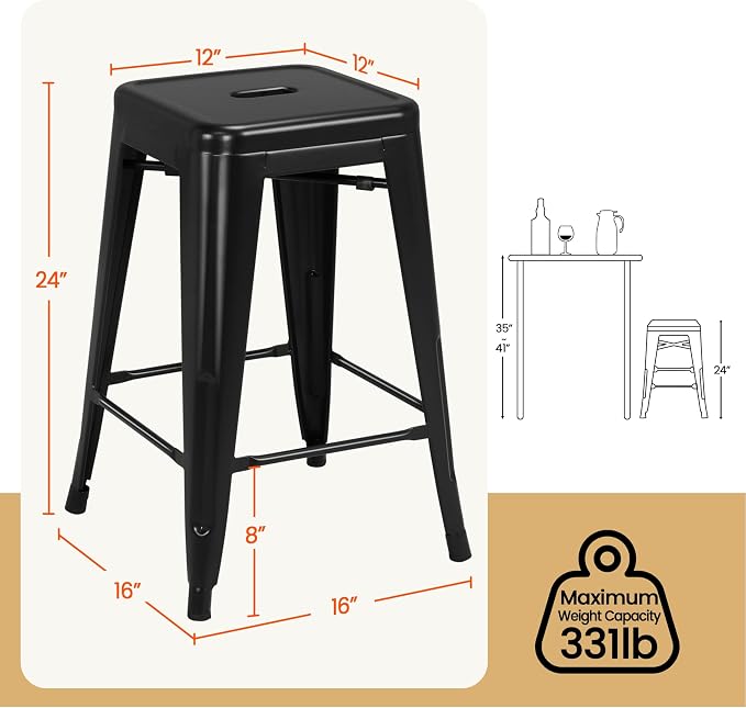 Yaheetech 24 Inch Metal Barstools Set of 4, Counter Height Backless Stools - Image 3