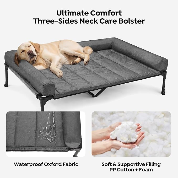 Veehoo Cooling Elevated Dog Bed Add Removable Waterproof Bolster Cushion Mat - Image 2