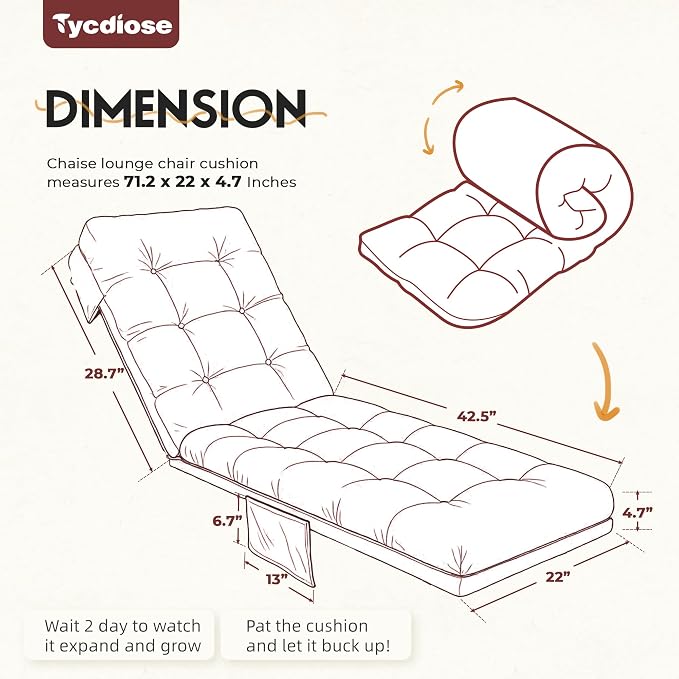 Outdoor Lounge Chair Cushion, Waterproof Replacement Chaise Lounge Cushions - Image 2