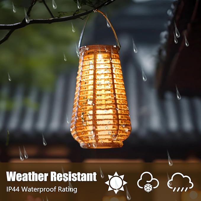 2 Pack Solar Lanterns Outdoor Waterproof, Imitation Candle Lantern in Bohemian - Image 5