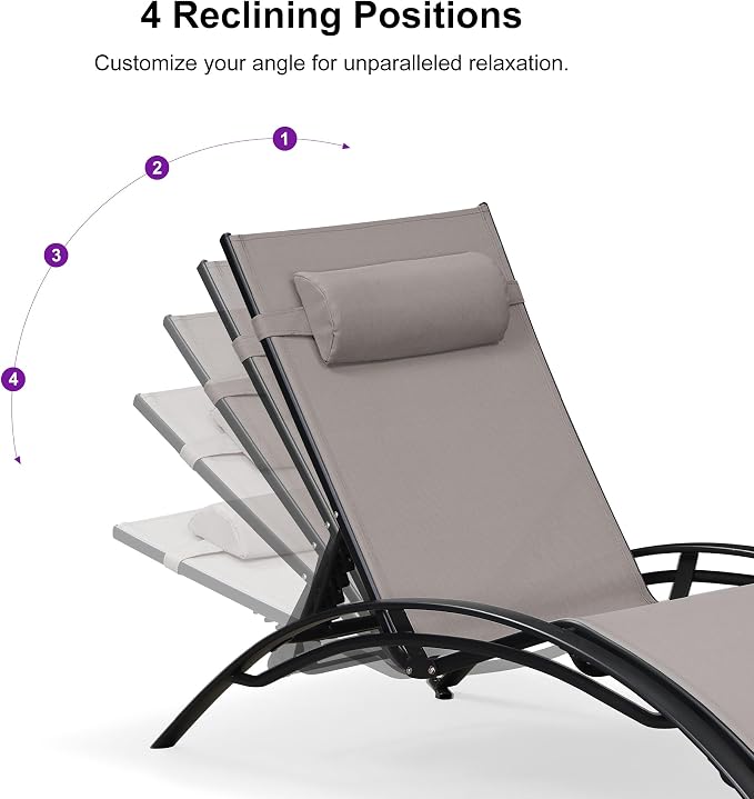 PURPLE LEAF Patio Chaise Lounge Set of 3 Outdoor Lounge Chair Beach Pool - Image 5