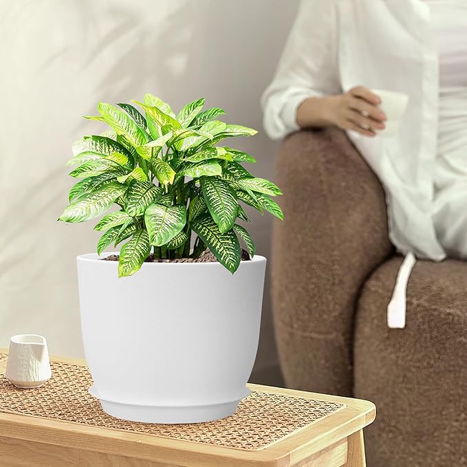 12/10/9 inch Large Plant Pots, 3 Pack Modern Decorative Plastic Planters - Image 2