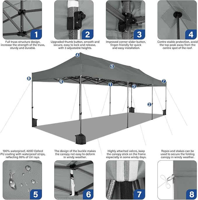 COBIZI 10x30 Pop up Canopy Tent Heavy Duty Without Sidewalls, Easy Set-up - Image 4