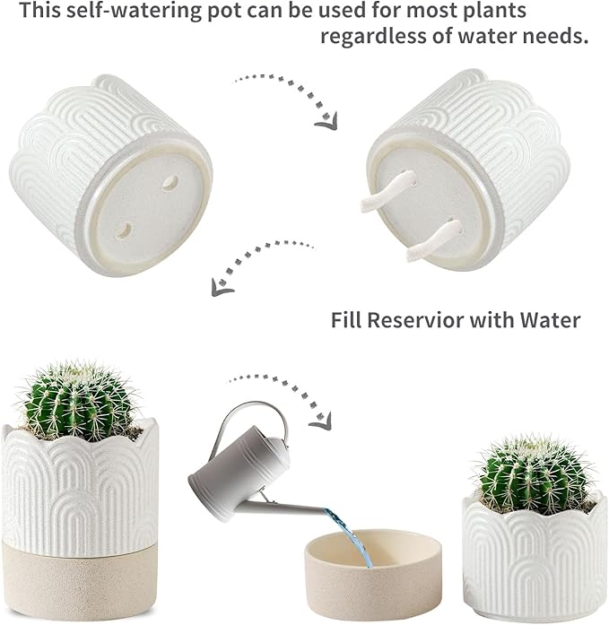Nihow Self Watering Plant Pot for Indoor Plants: 4.5+6 Inch Ceramic Planter - Image 3