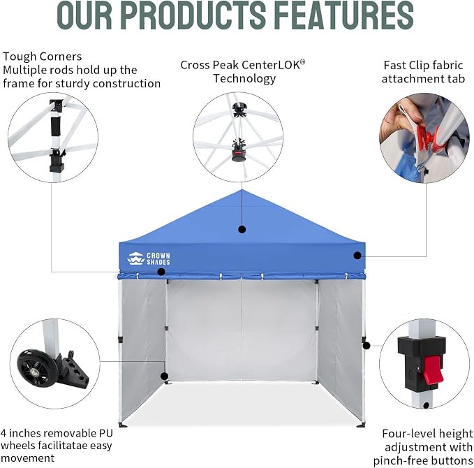 CROWN SHADES 10x10 Pop Up Canopy Tent Instant Commercial 1-Person Setup - Image 3