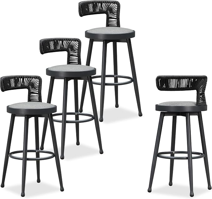 PURPLE LEAF Outdoor Swivel Bar Height Stools Set of 4 Metal Modern Wicker Bar by PURPLELEAF