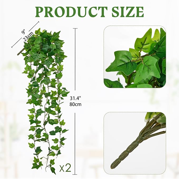 Hollyone 2pcs Artificial Hanging Plants 31" Fake Ivy Vine Faux Ivy Leaves - Image 2