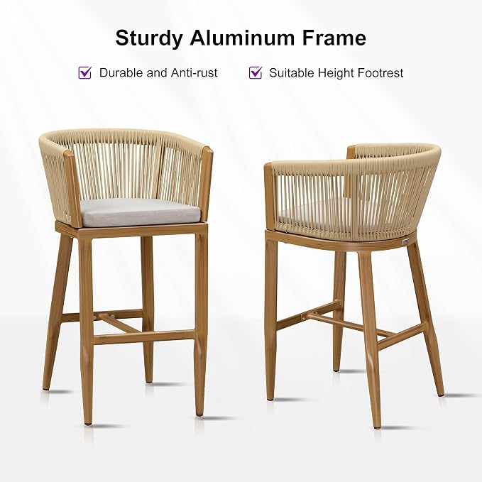 PURPLE LEAF Outdoor Bar Stools Set of 4 Wicker Bar Height Stool Bar Chairs - Image 7
