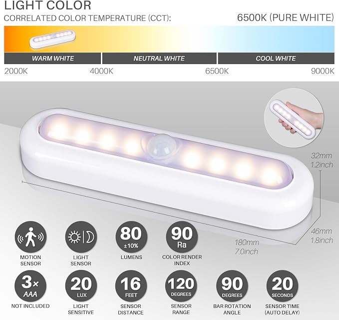 STAR-SPANGLED 3 Pack 7” Motion Sensor Lights Indoor Battery Operated, Stick on - Image 4