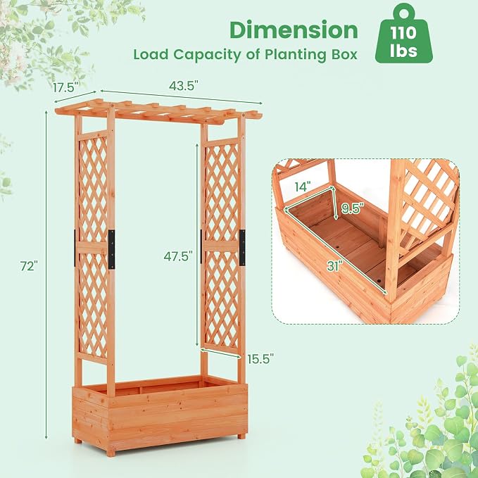 Giantex Raised Garden Bed with Trellis & Hanging Roof, Wood Planter Box with - Image 7
