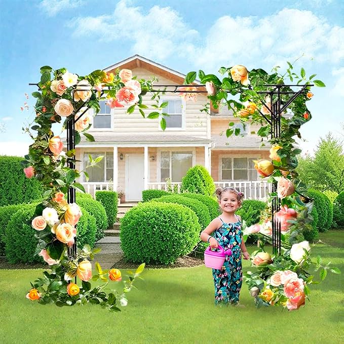 Large Flat Top Garden Arch Trellis, 11.8 ft L x 9 ft H Heavy Duty Metal Arbor - Image 8