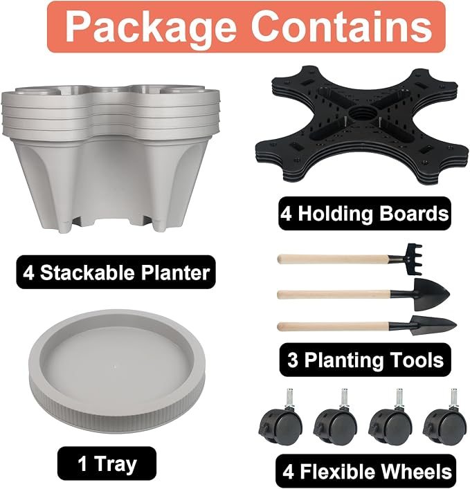 GameXcel Vertical Planter 4 Tier Stackable Planters Garden Planters Strawberry - Image 8