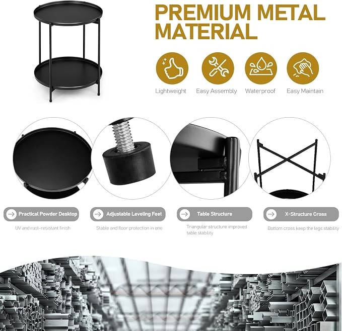 Outvita 2 Tier End Table, Metal Side Table - Image 6
