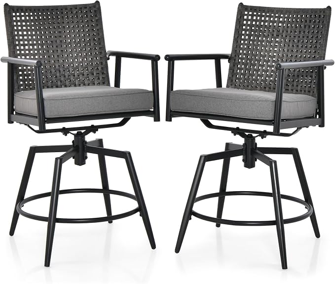 Tangkula Patio Swivel Bar Stools Set of 2, Outdoor Counter Height Bar Chairs by TANGKULA