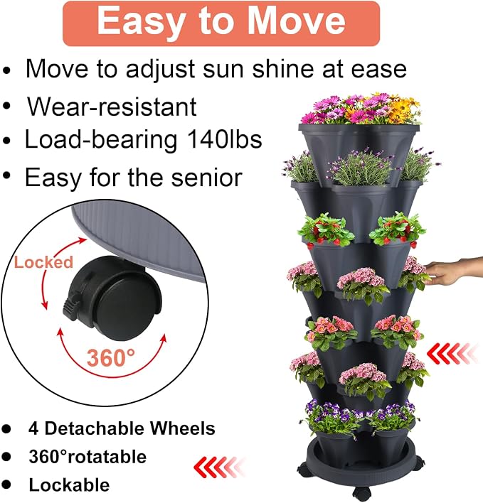 GameXcel Vertical Planter 7 Tier Stackable Planters Garden Planters Strawberry - Image 5
