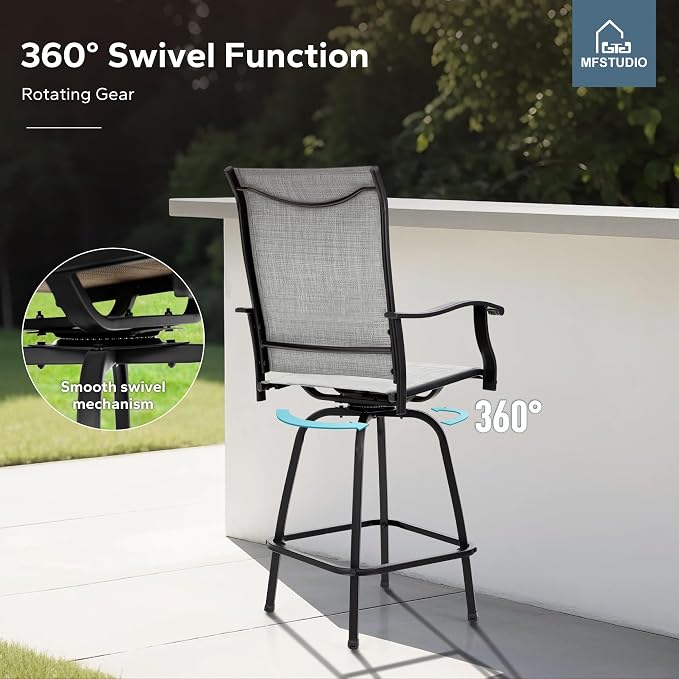 MFSTUDIO 3 Piece Outdoor Swivel Bar Set, Outdoor Bar Table and Chairs Set - Image 4