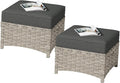 HOOOWOOO 2 Piece Patio Ottoman Set, Outdoor Wicker Ottomans, All Weather by DesignforBetterLife