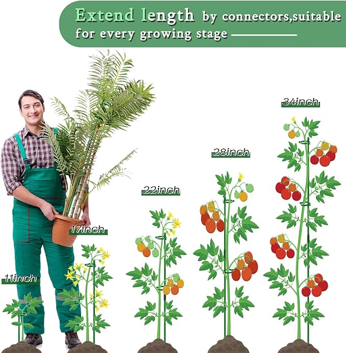 Plant Stakes 17inch &11inch SupKing Adjustable Length Plant Support Stake 16Pcs - Image 3