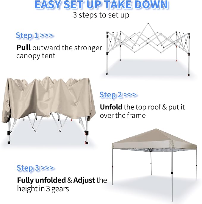 Canopy Tent 8X8 FT, Instant Pop Up Shelter w/Carry Bag, 4 Ropes, Adjustable - Image 6
