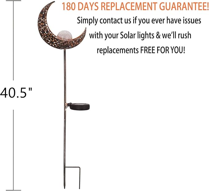 Solar Garden Light Outdoor Decorative, Moon Decor Crackle Glass Globe Garden - Image 6