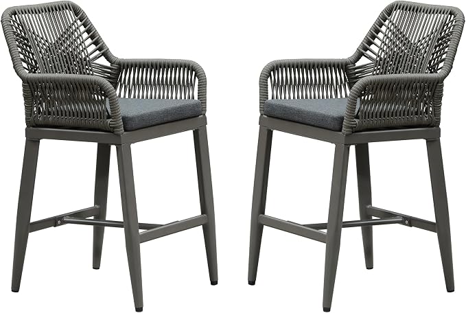 PURPLE LEAF Outdoor 24" Counter Height Bar Stools Chair Set of 2, All Weather by PURPLELEAF