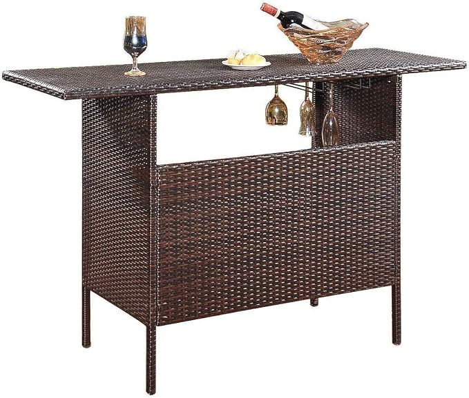 Outdoor Patio Rattan Bar Table, Wicker Bar Counter Table - Image 3