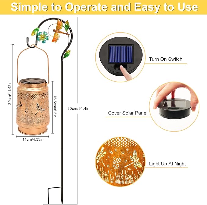 Solar Lanterns Outdoor Waterproof Dragonfly Garden Decor, Gifts - Image 4